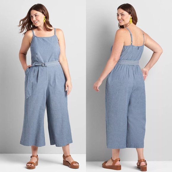 Lane Bryant Pants - RARE - Lane Bryant - Chambray Cami Cropped Wide-Leg Jumpsuit - Plus Size 18